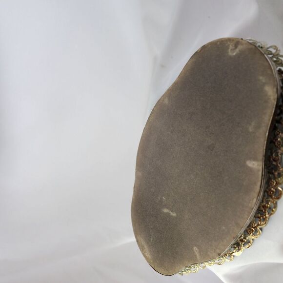 Vintage Ornate Metal Art Deco Vanity Mirrored Tray - Picture 10 of 12